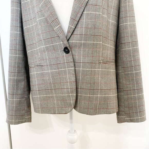 Zara BLACK WHITE RED PLAID NOTCHED LAPEL SINGLE BUTTON BLAZER JACKET - Picture 6 of 10
